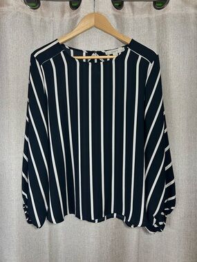LOFT Black and White Vertical Stripe Blouse